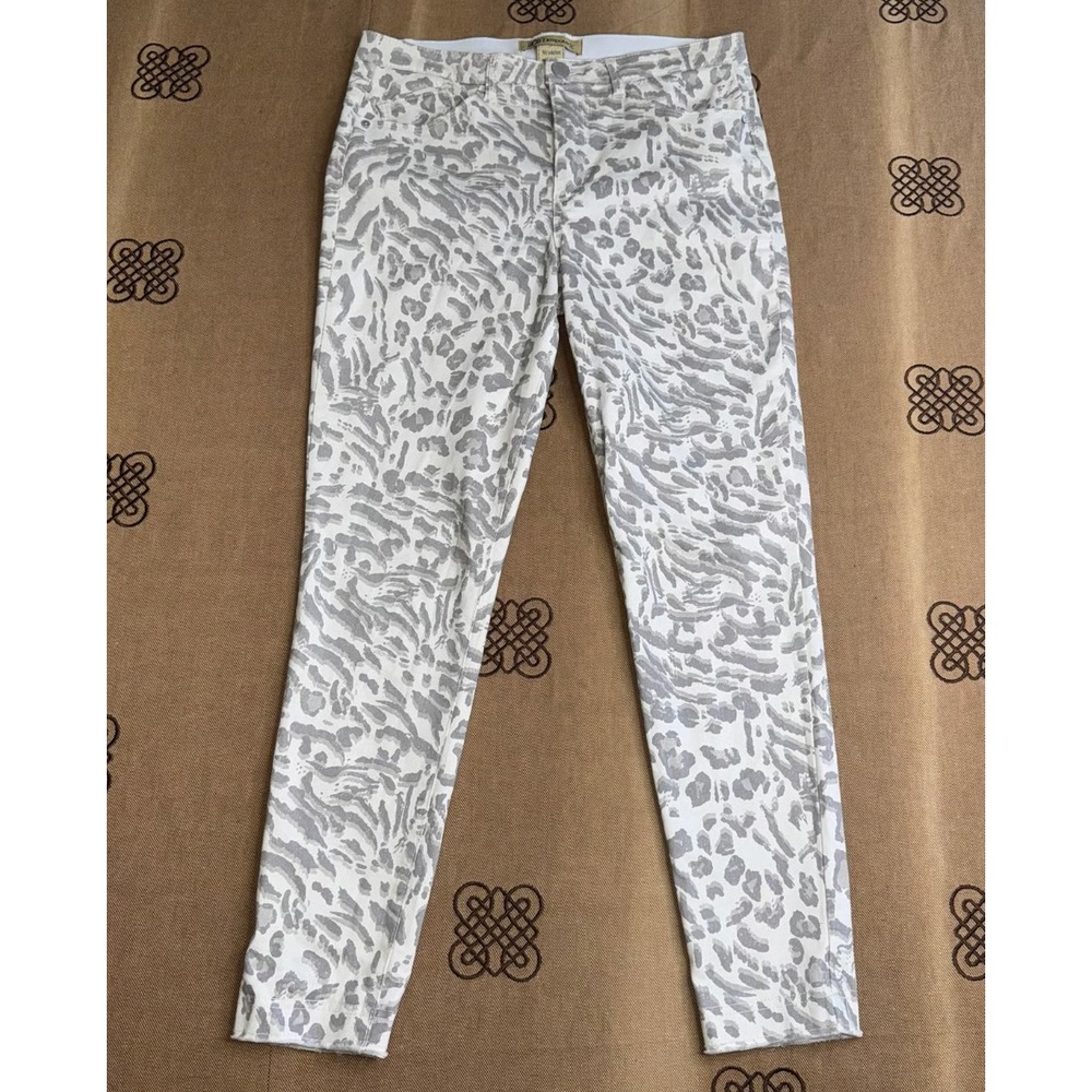 DEMOCRACY Ab-Solution Jeans Pants CREAM/GRAY LEOPARD PRINT Mid-Rise Ankle Slim 6